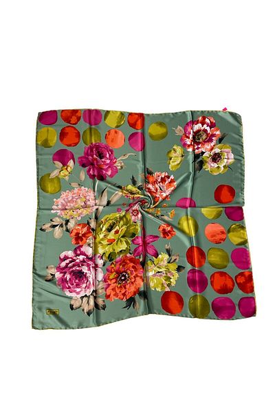 PİRAMİT Green Floral Patterned Pyramid Printed Scarf - 90cm X 90cm Es-05