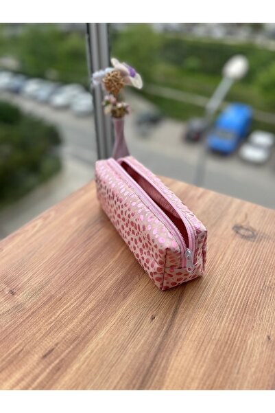 minyaturhayalim Pembe Benekli Kalemlik Boy Makyaj Çantası Kalem Kutusu Astarl...