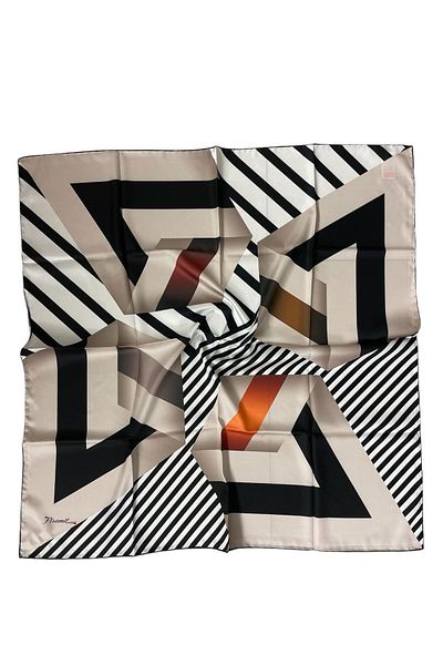 PİRAMİT Geometric Pattern Pyramid Luxer Scarf - 90cm X 90cm, Black Beige Es-25