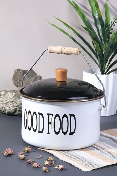 Sezka Life Enamel Slogan Series - Yogurt Pulses Pot with Wooden Detail 22 cm