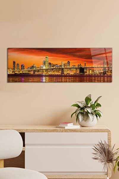 Vosevu Şehir ve Köprü Manzarası Panoramik Cam Tablo, Modern Ev ve Ofis Dekor, Hediyelik Duvar Dekorasyonu