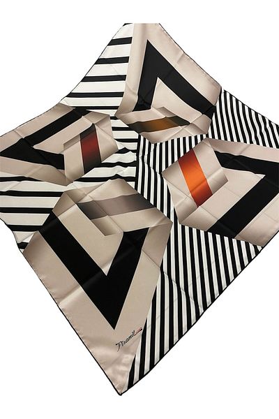 PİRAMİT Geometric Pattern Pyramid Luxer Scarf - 90cm X 90cm, Black Beige Es-25