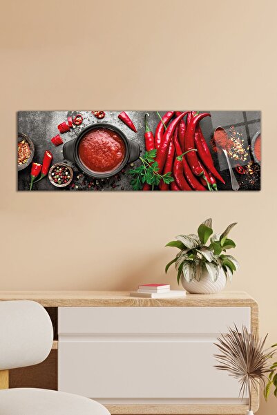 Vosevu Kırmızı Biber Acı Soslu Panoramik Cam Tablo, Modern Ev ve Ofis Dekoru, Hediyelik Duvar Dekorasyonu