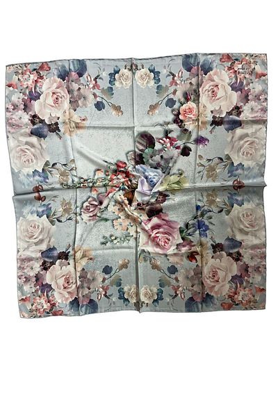 PİRAMİT Gray Floral Patterned Pyramid Printed 90cm Scarf - Es-38