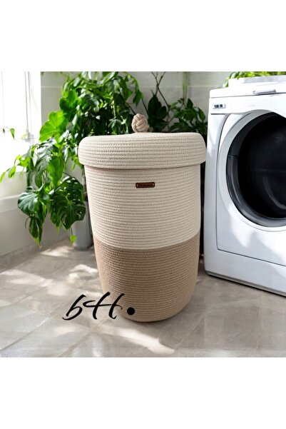 Bohemahomedecor Ψάθινο βαμβακερό καλάθι ρούχων