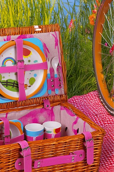 Perotti Kids Picno 2-Piece Wicker Picnic Basket - Portable with Accessory Basket