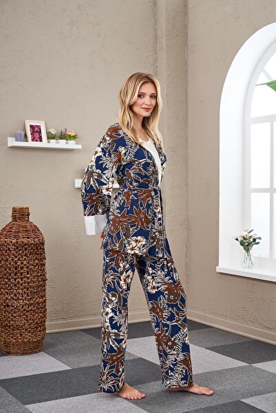 PJS 23547 Kadın Sabahlıklı Üst Askılı 3'lü Pijama Takım