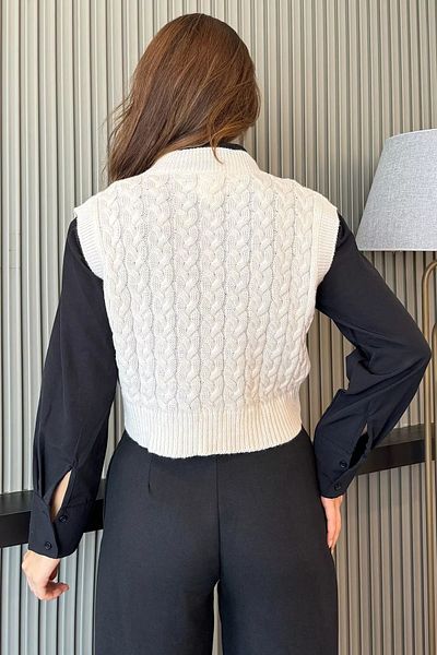 GÜLSELİ Women's Knitwear Sweater - Cream V-Neck