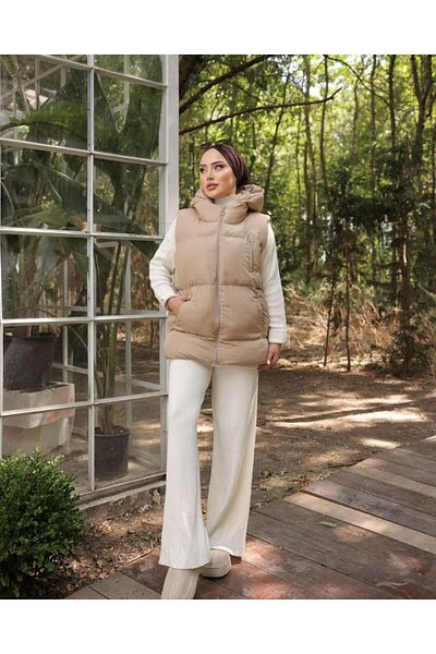 Afili butik Голям пухен елек с качулка - ляв преден джоб с цип