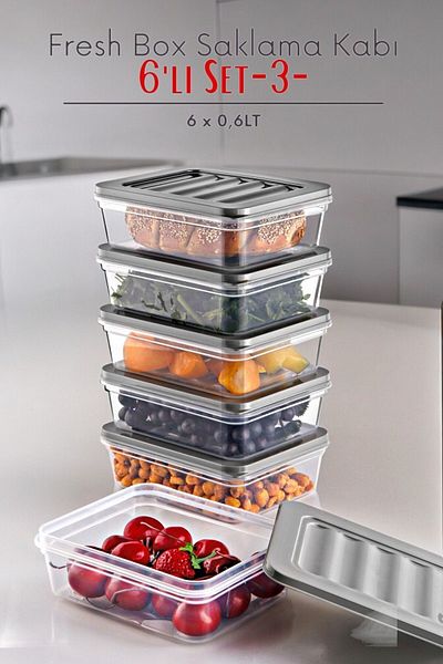 NY HOME Freshbox Set of 6 - Gray Storage Container Suitable for Microwave and Diffraction