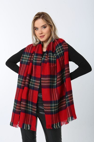 Luminos Butik Eșarfă roșie cu model în carouri de damă - șal 70x180 cm Sal1201