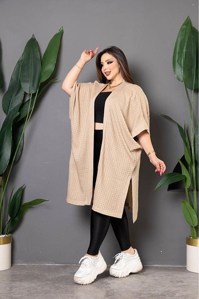 Online Knitwear Cardigan Standard Size Fakir Sleeve Slit Ultra Loose Cardigan