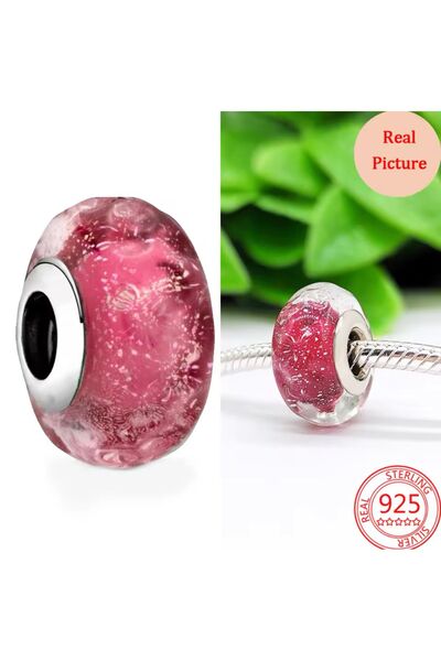 Lines Bijuteri 925 Ayar Pembe Murano Cam Charm