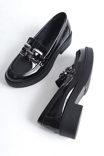 Buem Loafer Günlük Parlak Rugan Orta Boy Tabanlı Şık Tokalı Rahat Oxford Ayakkabı