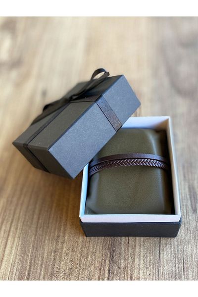 Hepsi Enteresan Men's Lover Gift - Steel Bracelet, Leather and Hair Braid Double