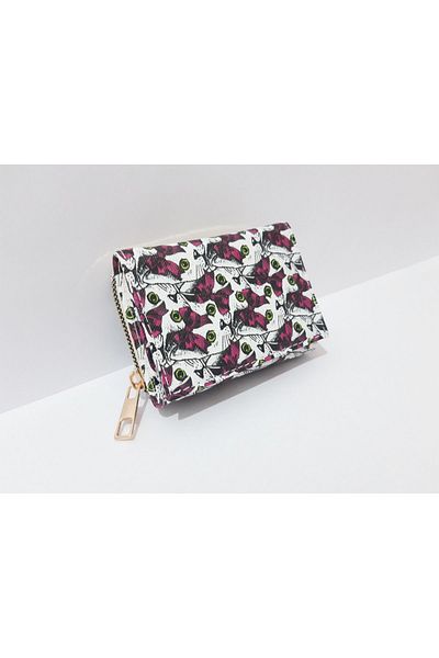 renkli çiçekler Children's Wallet 11X8 cm Pink White Color Cat Patterned Children's Wallet