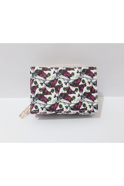 renkli çiçekler Children's Wallet 11X8 cm Pink White Color Cat Patterned Children's Wallet
