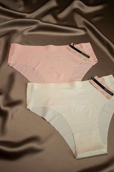 LikeSwan Cream and Pink 2-Piece Seamless Laser Cut Slip Panties - Non-Marking, Lycra