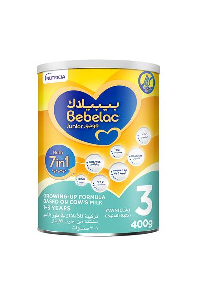 Bebelac تركيبة جونيور 3 نيوتري 7 في 1 للنمو للأطفال من عمر 1 إلى 3 سنوات، 400 جرام