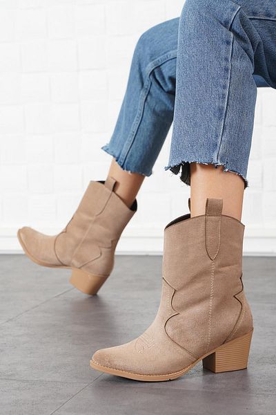 Moda Pie Γυναικείες μπότες με τακούνι Beylis Mink Suede - Μπροστινό ραμμένο μοντέλο Western