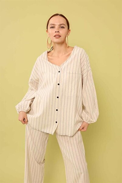 LADİN Ladin Cep Detay Keten Gömlek