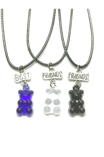 TUNA TAKI & AKSESUAR Jelibon Bears 3-Piece Friendship Bff Best Friends Necklace Model 3Navy blue/transparent/black