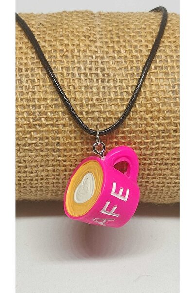 TUNA TAKI & AKSESUAR 3D القلب تألق كوب القهوة الوردي قلادة مقهى القهوة