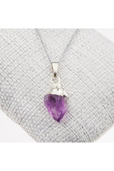 Taşta Moda Ametist Taşı Kolye-Kararmaz Zincirli