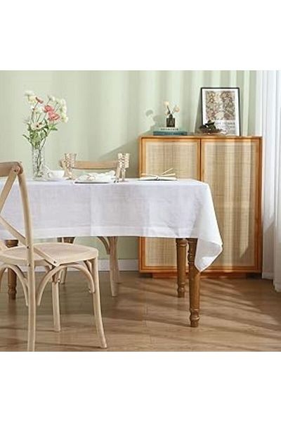Erba kreasyon White 100% Cotton Linen Kitchen Living Room Table Cloth