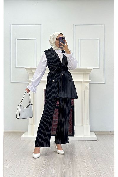 Moda Krash Poliviscon Striped Vest Suit