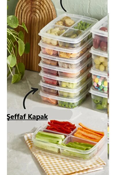 Kitchen Dream 6 Adet Dondurulmuş Mini 4 Bölmeli Öğünlük Sebze Saklama Kabı Et...