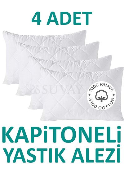SUVAY 4 Pieces Quilted Pillow Cover Cotton Zippered Anti-Sweat Pillow Protector Case