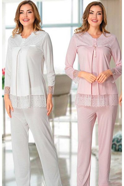 Effort Pijama Set de pijamale de maternitate albastru cu detaliu din dantela