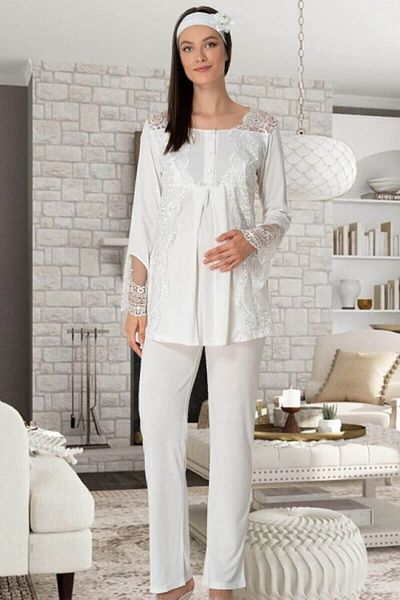 By Mecit Pijama Mecit 5355 Ecru Maternity Pajamas and Dressing Gown Set