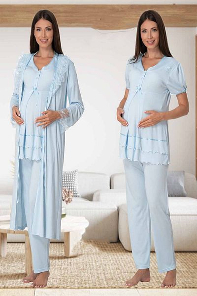 Effortt Mayss Collections 8024 Blue Maternity Pajamas Set with Dressing Gown