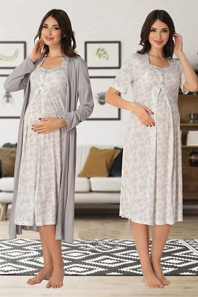 Effort Pijama Freya Effort Maternity Dressing Maternitate Camasa de noapte cu model gri