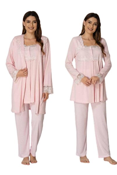 Effortt 2401 Set de pijamale de maternitate pentru halat roz pentru femei