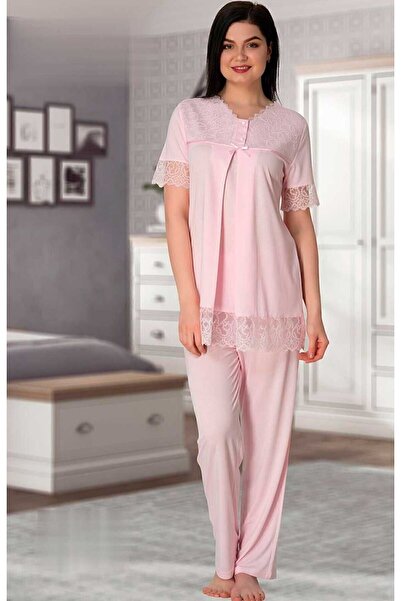 ByLohusa Set de pijamale de maternitate din bumbac cu funcție de alăptare – c...