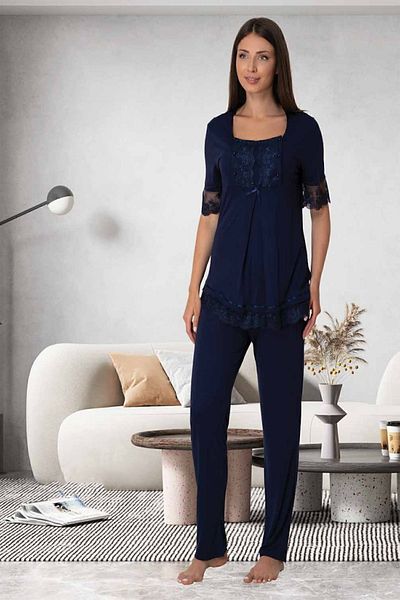 Effort Pijama Mayss Collections 6032 Navy Blue Maternity Pajamas Set with Breastfeeding Feature