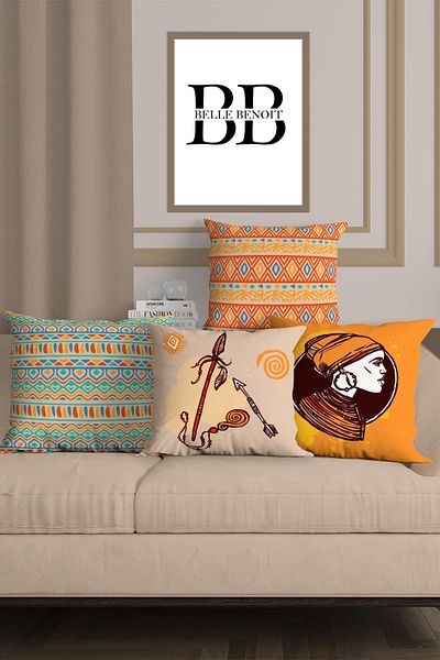 Belle Benoit Modern Design Double Sided Printed 4-Piece Pillowcase, Throw Pillow Cover and American Service Runner Set