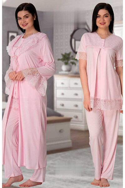 Effortt Set de pijamale de maternitate cu mâneci dantelate roz pentru femei c...