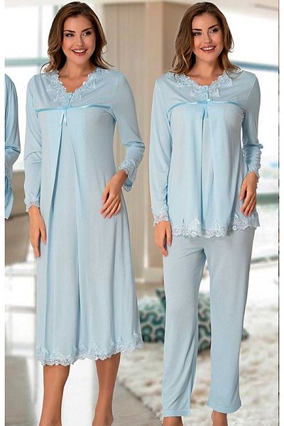 CAMELLİA Set de pijamale de maternitate albastru pentru femei 7034