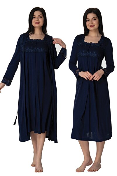 ByLohusa Effortt Lacivert Sabahlıklı Lohusa Gecelik Takım