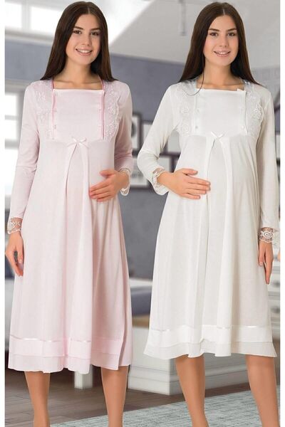 Effortt Cămașă de noapte de maternitate ecru cu mânecă lungă 2016