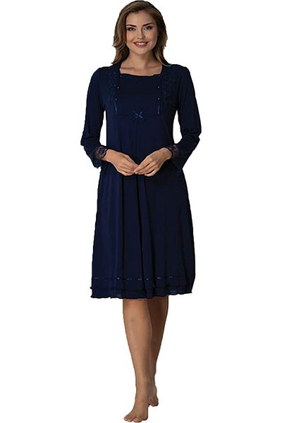 Effort Pijama Zerre Bebe 2016 Navy Blue Maternity Nightgown with Breastfeeding Feature