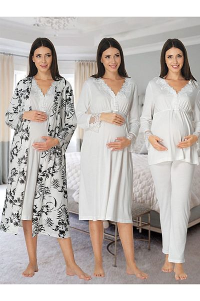 Effort Pijama طقم ملابس نوم وملابس نوم بأكمام طويلة للنساء من Zerre Bebe - إكرو مكون من 4 قطع