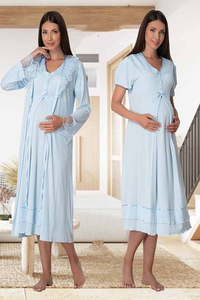 Effortt Mayss Collections 8025 Set de noapte de maternitate albastru cu halate de toaleta