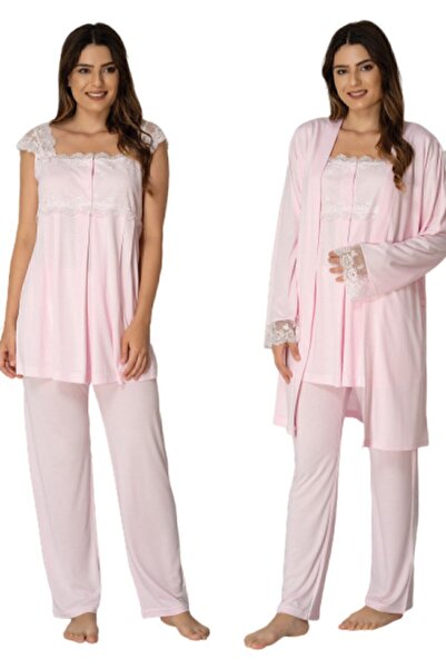 Effortt 2301 Set de pijama de maternitate roz cu halat