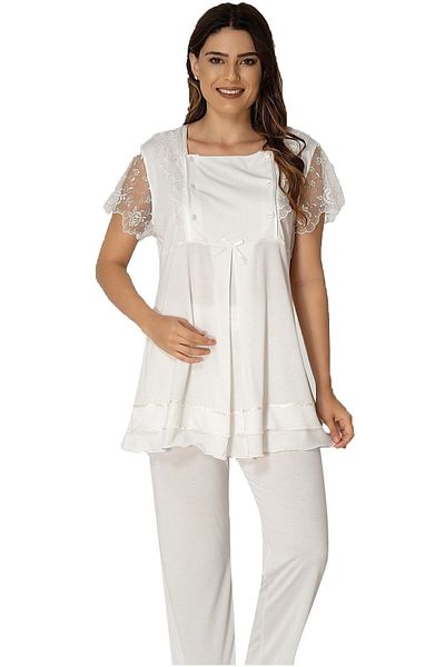 Effortt Women's Ecru Maternity Nightgown Dressing Gown Pajamas Set Pregnant Set of 4 2050