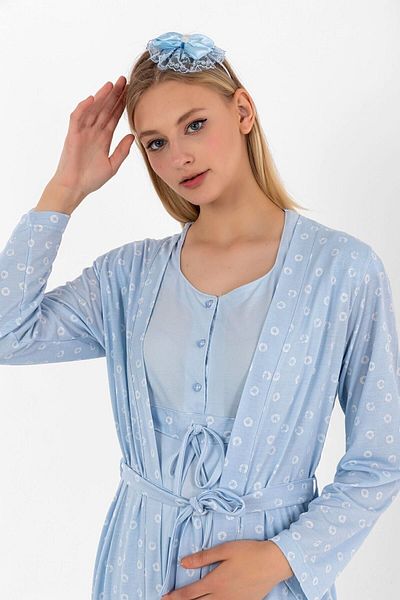 Effortt Set de pijamale de maternitate cu halat albastru